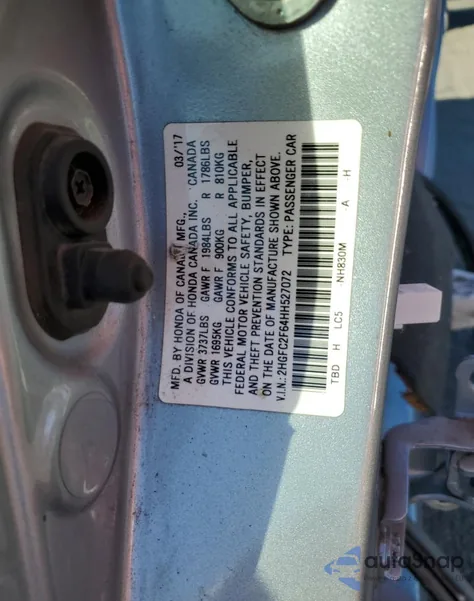 2017 Honda Civic Lx z USA, uszkodzony, nr VIN 2HGFC2F64HH527072